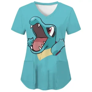 V Neck Totodile Pocket Nurse Scrubs