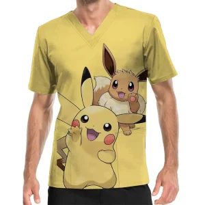 Eevee & Pikachu Men's Short Sleeve Pocket V-Neck
