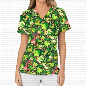 Grass Type's Only Featuring Leafeon & more V-Neck Short Sleeve Pocket Scrub Tops