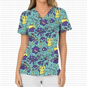 Ghost Type V-Neck Short Sleeve Pocket Scrubs (Gengar, Sableye & More)