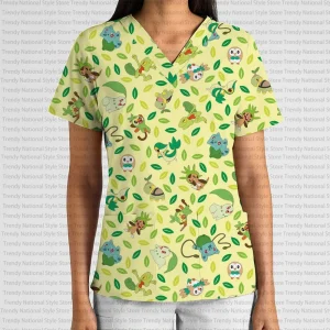 Grasst Type Starters! Women's V neck pocket short sleeve scrub top