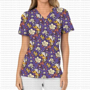 Electric Type Only Featuring Jolteon & Eevee V-Neck Short Sleeve Scrub Top