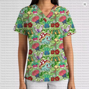 Grass Type Only!  V-Neck Short Sleeve Pocket Scrubs
