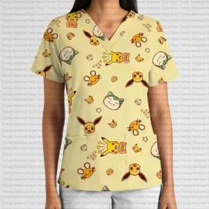 Eevee & Friends V-Neck Pocket Nursing Scrubs