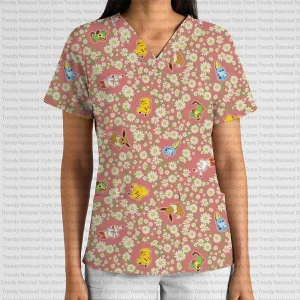 Galar Region Starters & Eevee V-Neck Pocket Nursing Scrubs