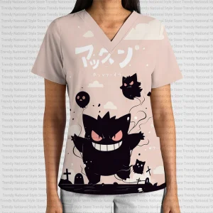 Gengar V-Neck Short Sleeve Pocket Nurse Joy Scrubs