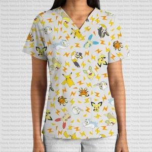 *NEW Electric Type's V neck pocket short sleeve scrub top