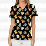 New Cutesy V-Neck Short Sleeve Pocket Scrub Top - Featuring Eevee, Togepi, Vulpix & more
