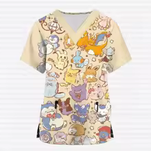 Derpy Pokemon V-neck Scrub Top (Cream/Beige)