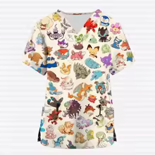 Derpy Pokemon V-neck Scrub Top